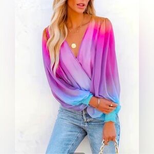 Elegant Ombre V-Neck Blouse